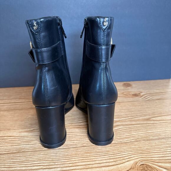 Sam Edelman Black Gold Buckle Weslie Leather Wedge Ankle Boots Womens 7 - Picture 8 of 12